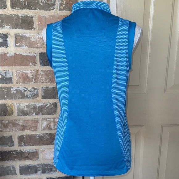 Lopez Delux Dri Blue Dots Sleeveless Golf Polo Top Rhinestone Zipper Pull Sz M - Picture 4 of 15
